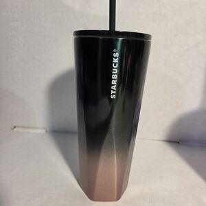 Starbucks Black to Rose Gold Gradient Stainless Travel Tumbler with Straw